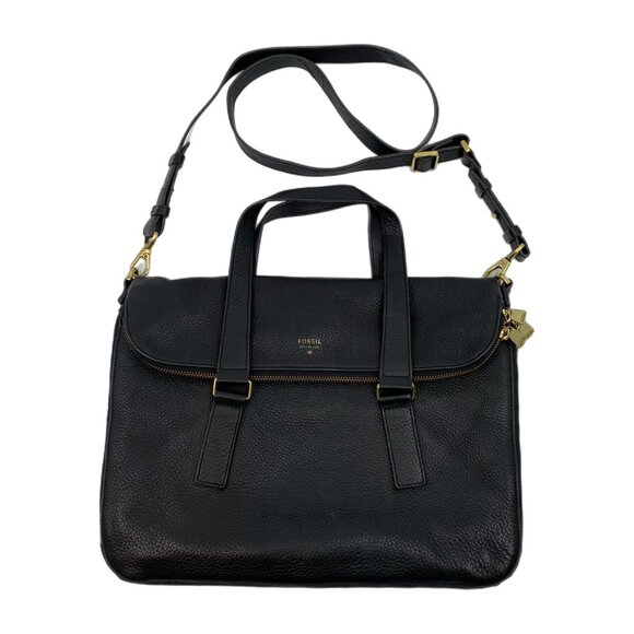 Fossil Black Leather Preston Expandable Messenger Bag | Small Messenger Style - Picture 1 of 10